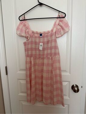 Old Navy Pink and White Gingham Midi Dress